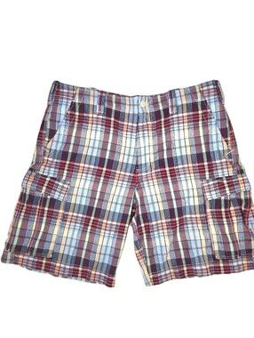 Polo Jeans Co Madras Cargo Shorts Mens Size 40 Plaid Ralph Lauren Vintage Preppy